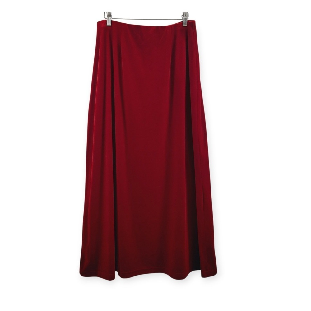 Jaclyn Smith Womens L Velvet Maxi Skirt Red Christmas Holiday Old Money Modest - Picture 8 of 8